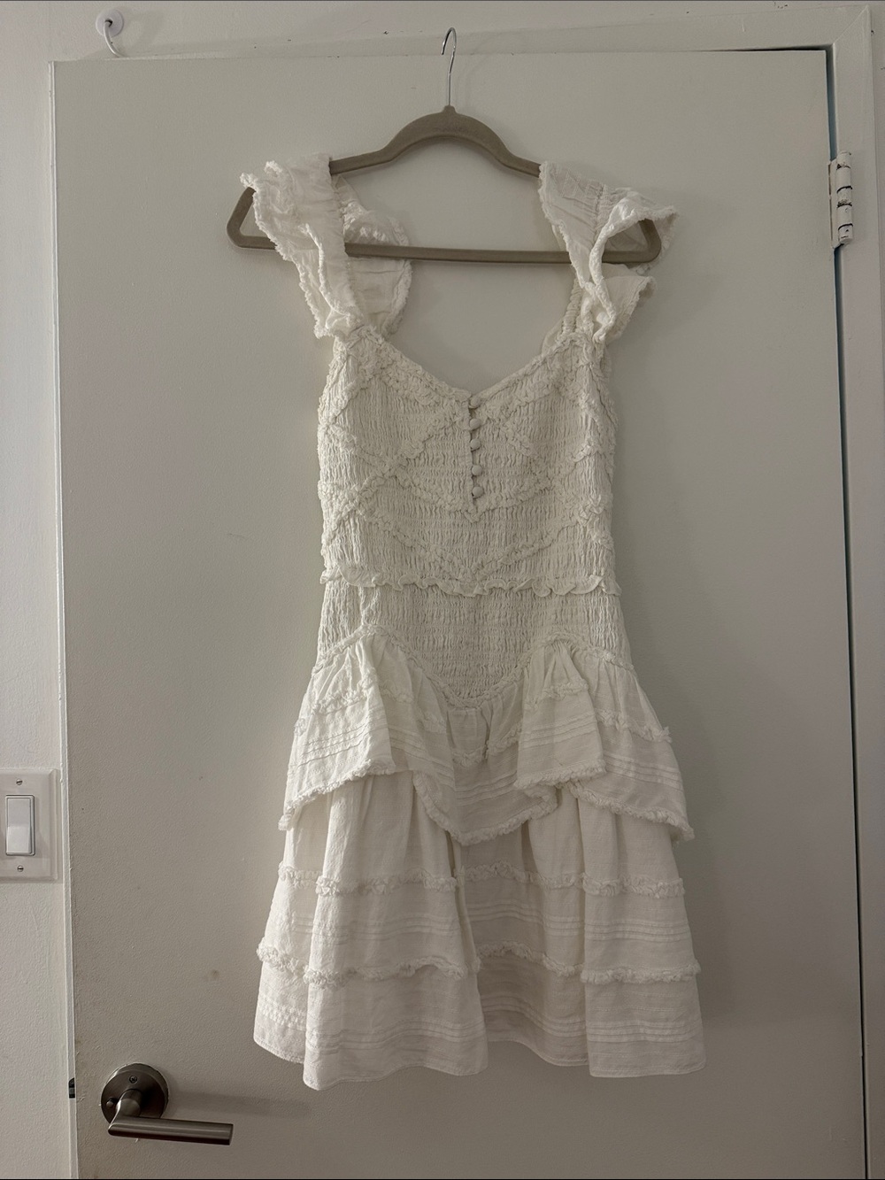 LoveShackFancy White Ruffled Smocked Mini Dress